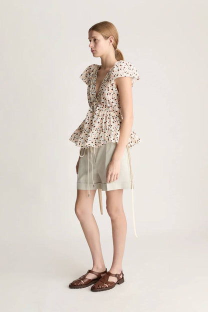 LM Holly Cotton-silk Short Sleeve Peplum Blouse Top
