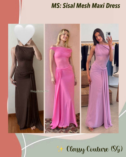 3 Colors! MS Sisal Asymmetric Mesh Maxi Dress