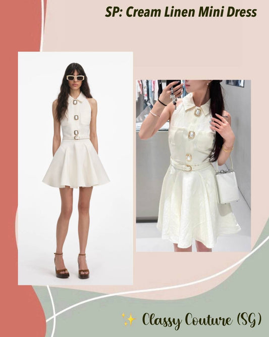 SP Cream Linen Sleeveless Flare Mini Dress