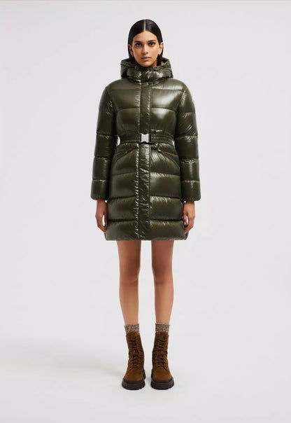 MC Bellevue Hooded Long Belted Down Jacket