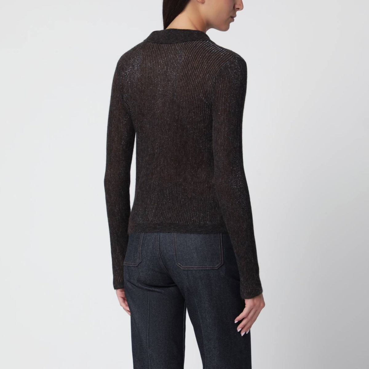 BC Sparkling Brown Ribbed Silk-Alpaca-Wool blend Cardigan