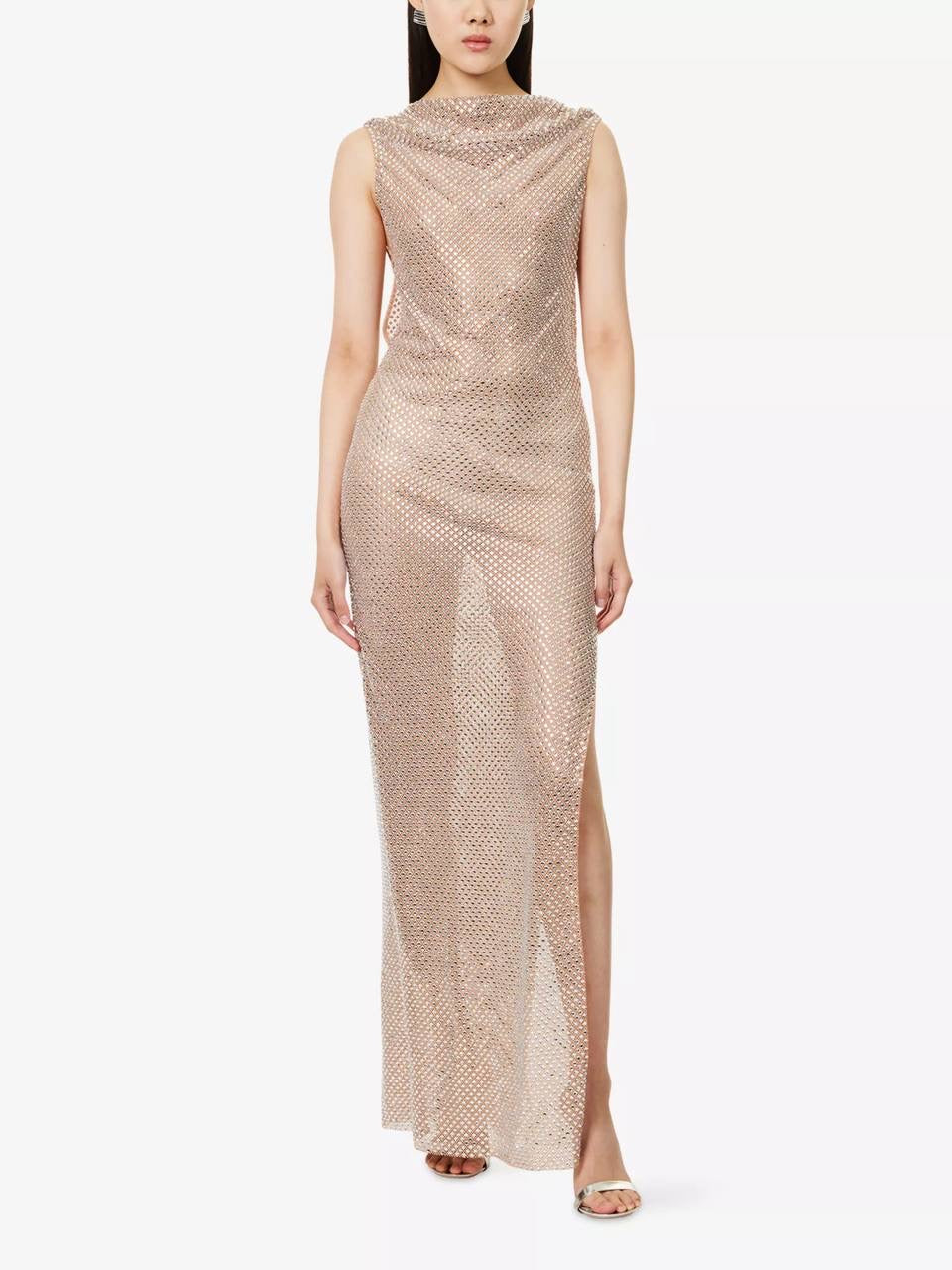 SP Silver Rhinestone Drape Maxi Dress