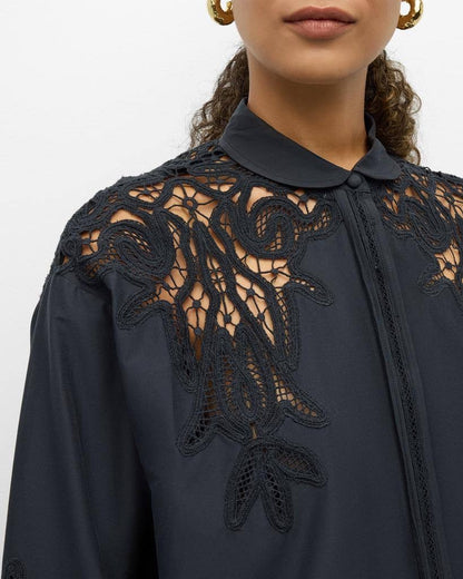 UJ Harden Oversized Cotton-Silk Lace-panel Tunic Shirt