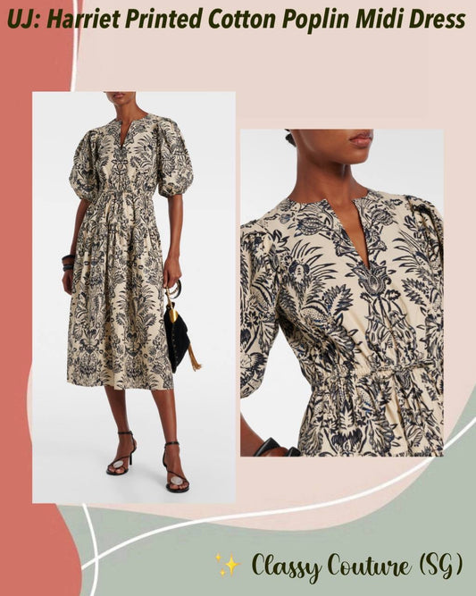 UJ Harriet Printed Cotton Poplin Puff Sleeve Midi Dress