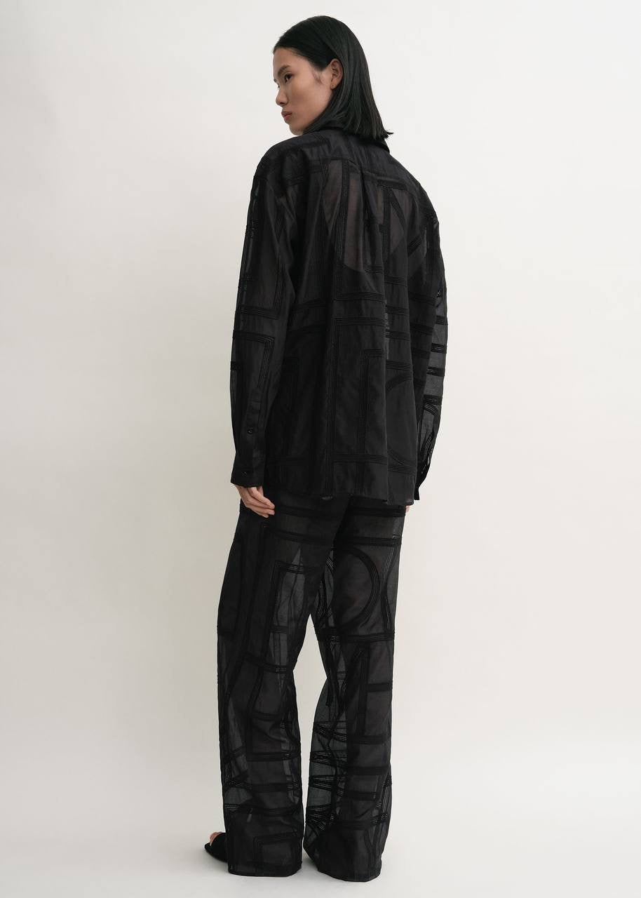 TOT Monogram Embroidered Classic Shirt | Summer PJ Bottoms Pant | Silk-Cotton Set