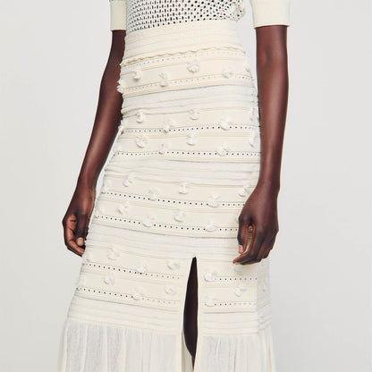 SD Iman Knit Crop Top | Imanie Openwork Knit Midi Skirt | Tassel Appliqué Set