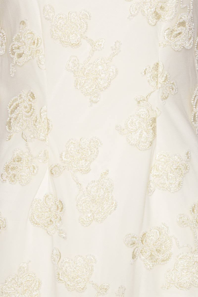 RT Beaded Square-neck Mini Dress in Egret White