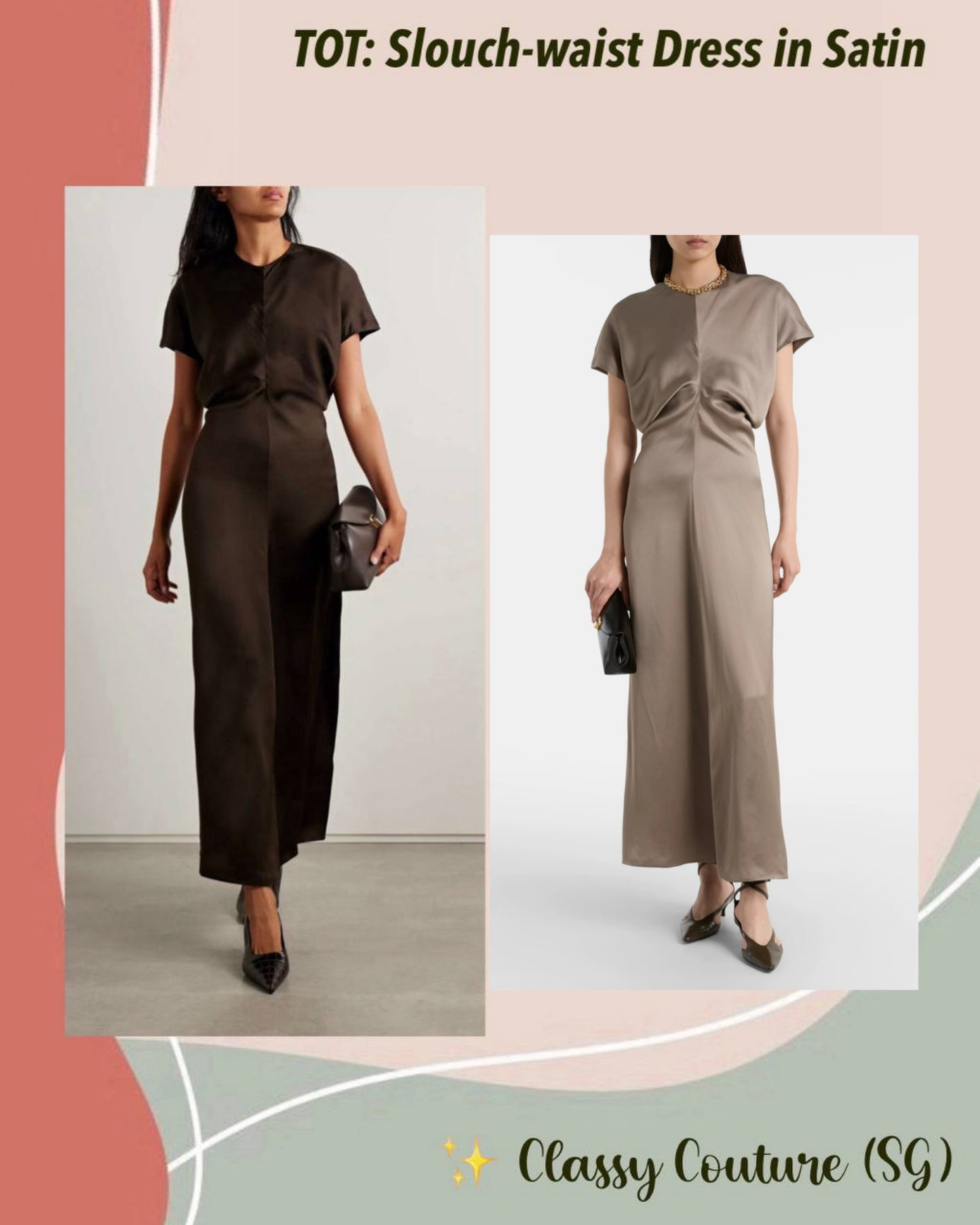 TOT Slouch-waist Viscose Satin Midi Maxi Dress