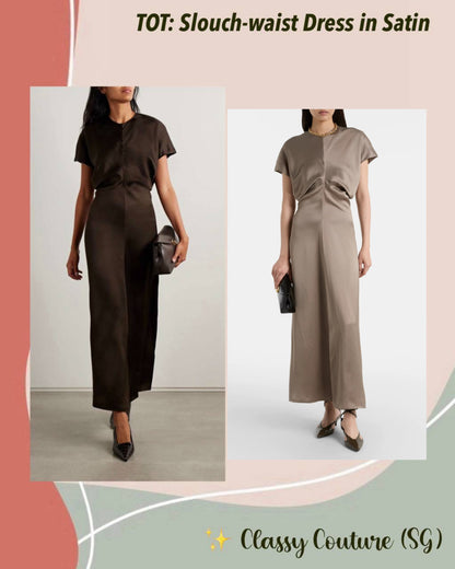TOT Slouch-waist Viscose Satin Midi Maxi Dress