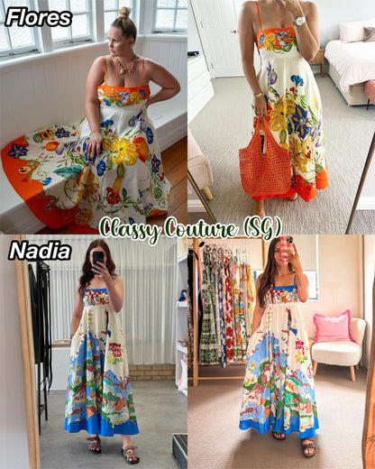ALM Flores & Nadia Linen Midi Sundress Dress