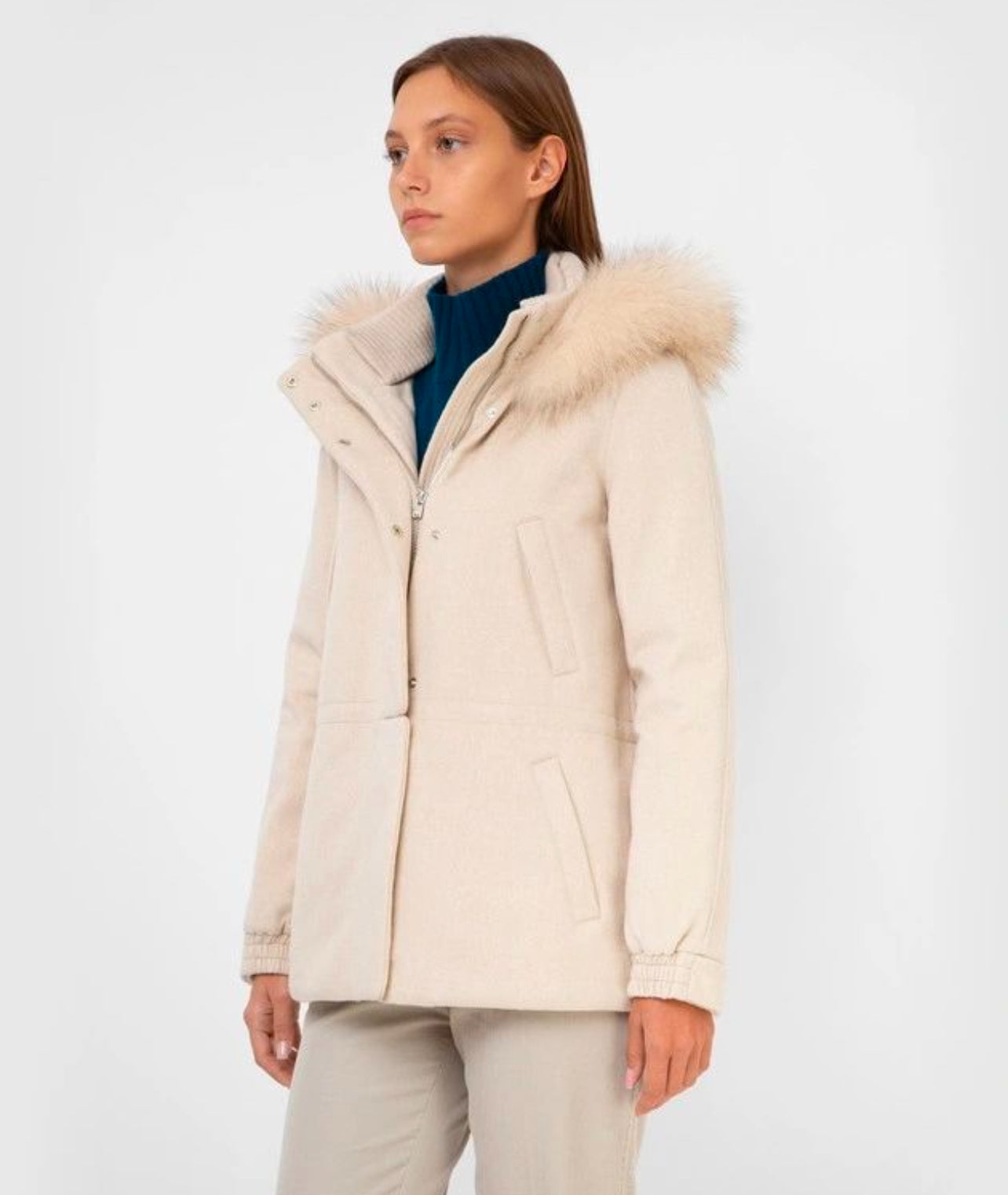 LP Icery Cashmere Short Jacket with Fox Fur Trim