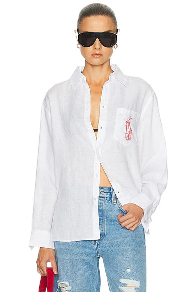RL Oversized Fit Big Pony Linen Long Sleeve Sport Shirt