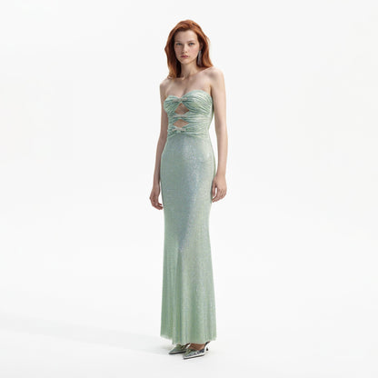 SP Mint Rhinestone Strapless Maxi Dress