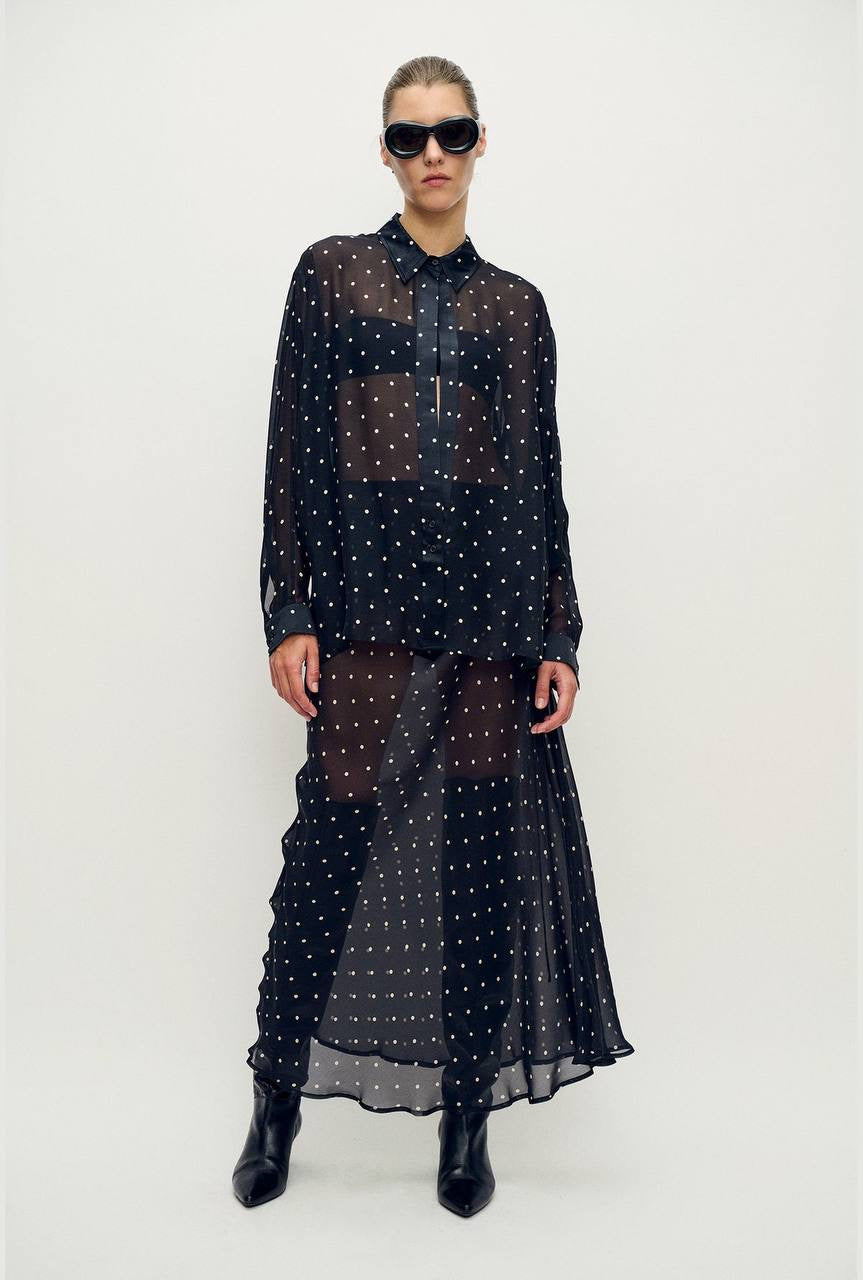 SL 8-Momme Silk Chiffon Crossover Shirt