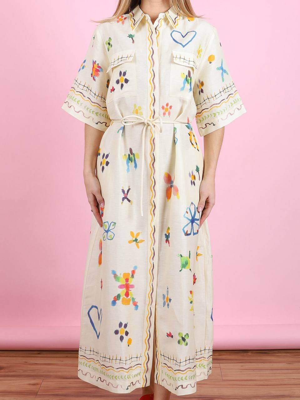 ALM Sidi Linen-Viscose Shirtdress Midi Dress