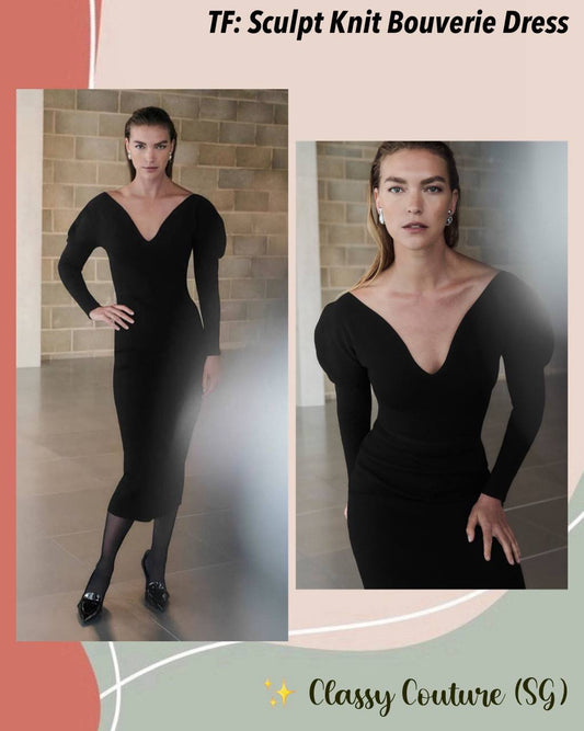 TF Bouverie Puff Sleeve Sweetheart Viscose-blend Sculpt Knit Midi Dress