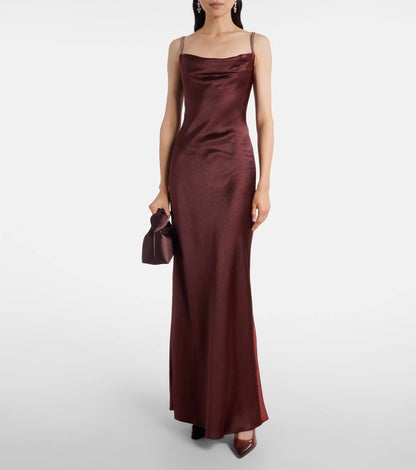 SP Brown Satin Diamante Cowl Maxi Dress