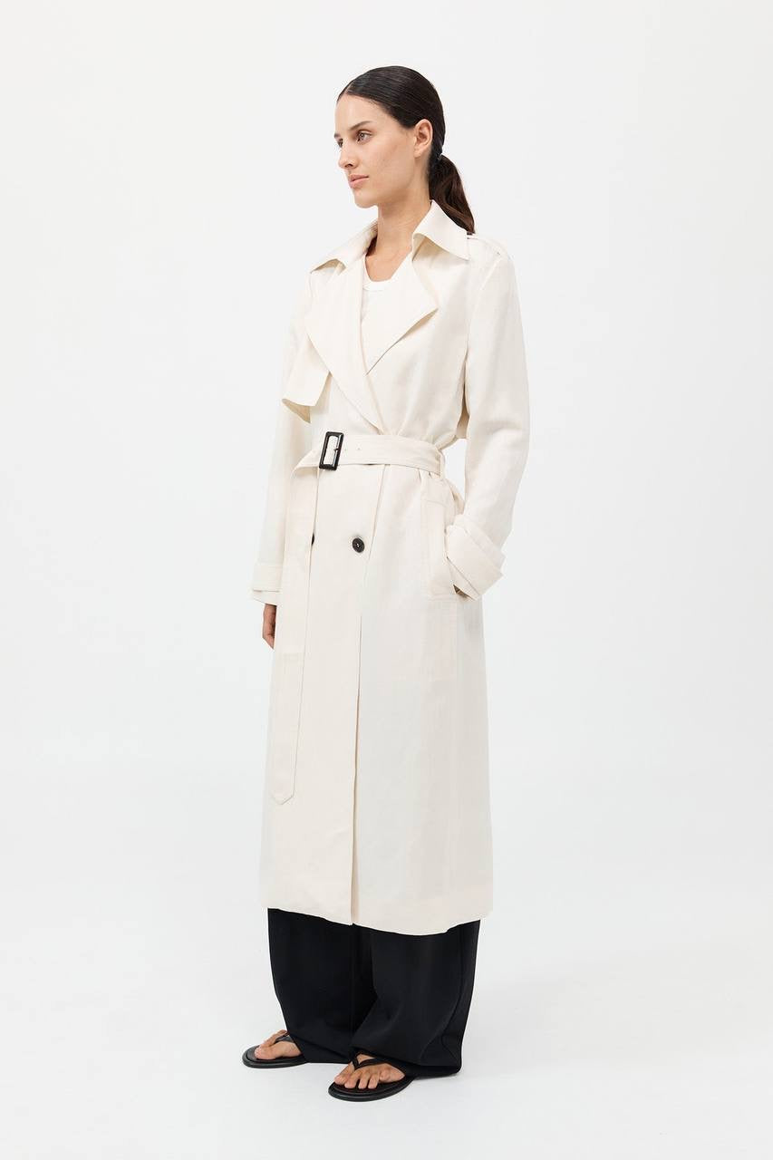 SA Soft Tailored Lyocell-Linen Long Trench Coat