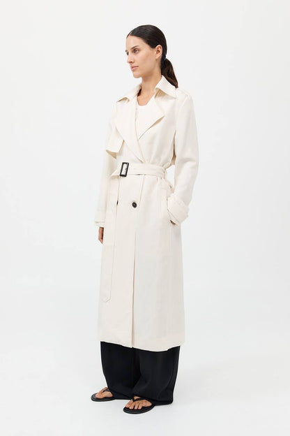 SA Soft Tailored Lyocell-Linen Long Trench Coat