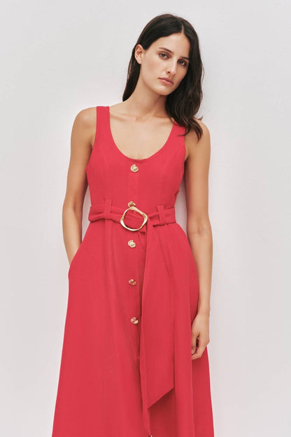 AJ Leonie Linen-blend Midi Dress