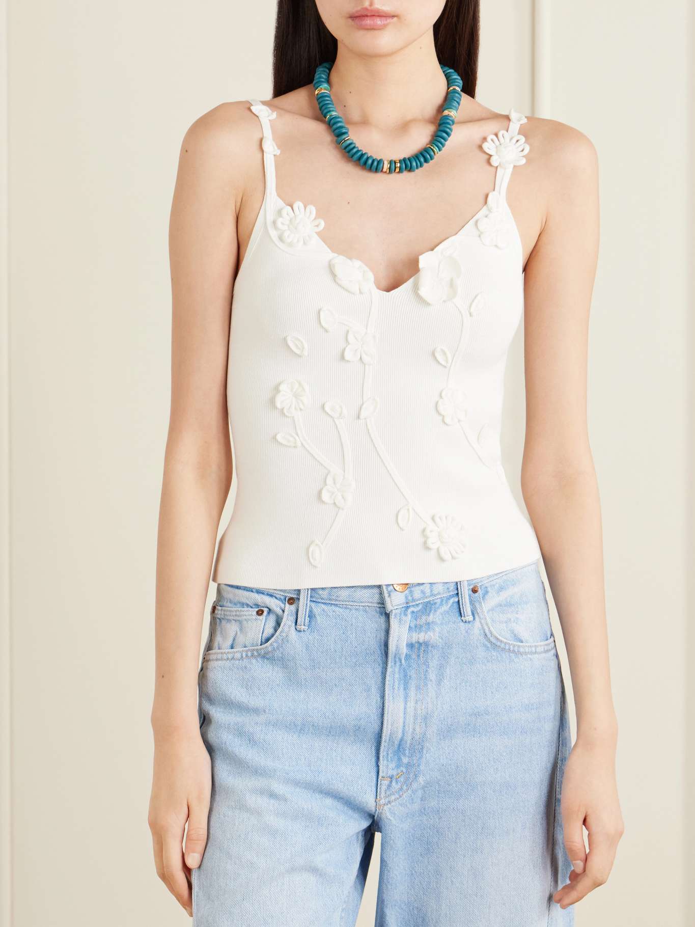 CG Emiliana Viscose-blend Knit 3D Floral-Appliqué Top