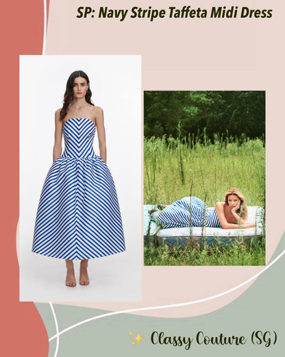 SP Navy Stripe Taffeta Midi Dress
