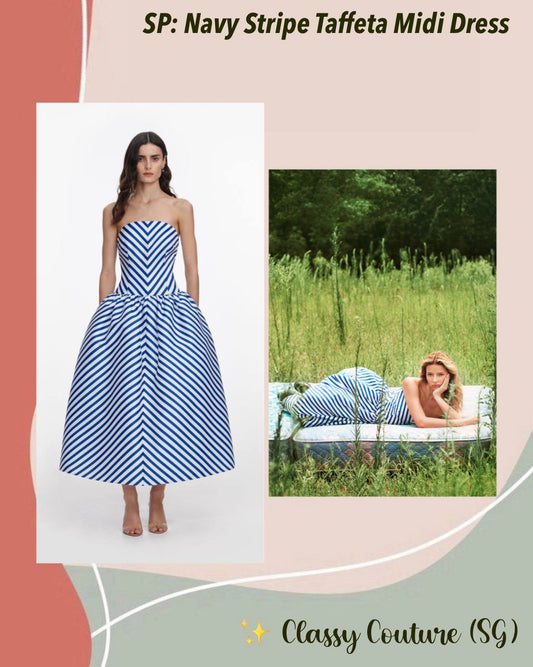 SP Navy Stripe Taffeta Midi Dress