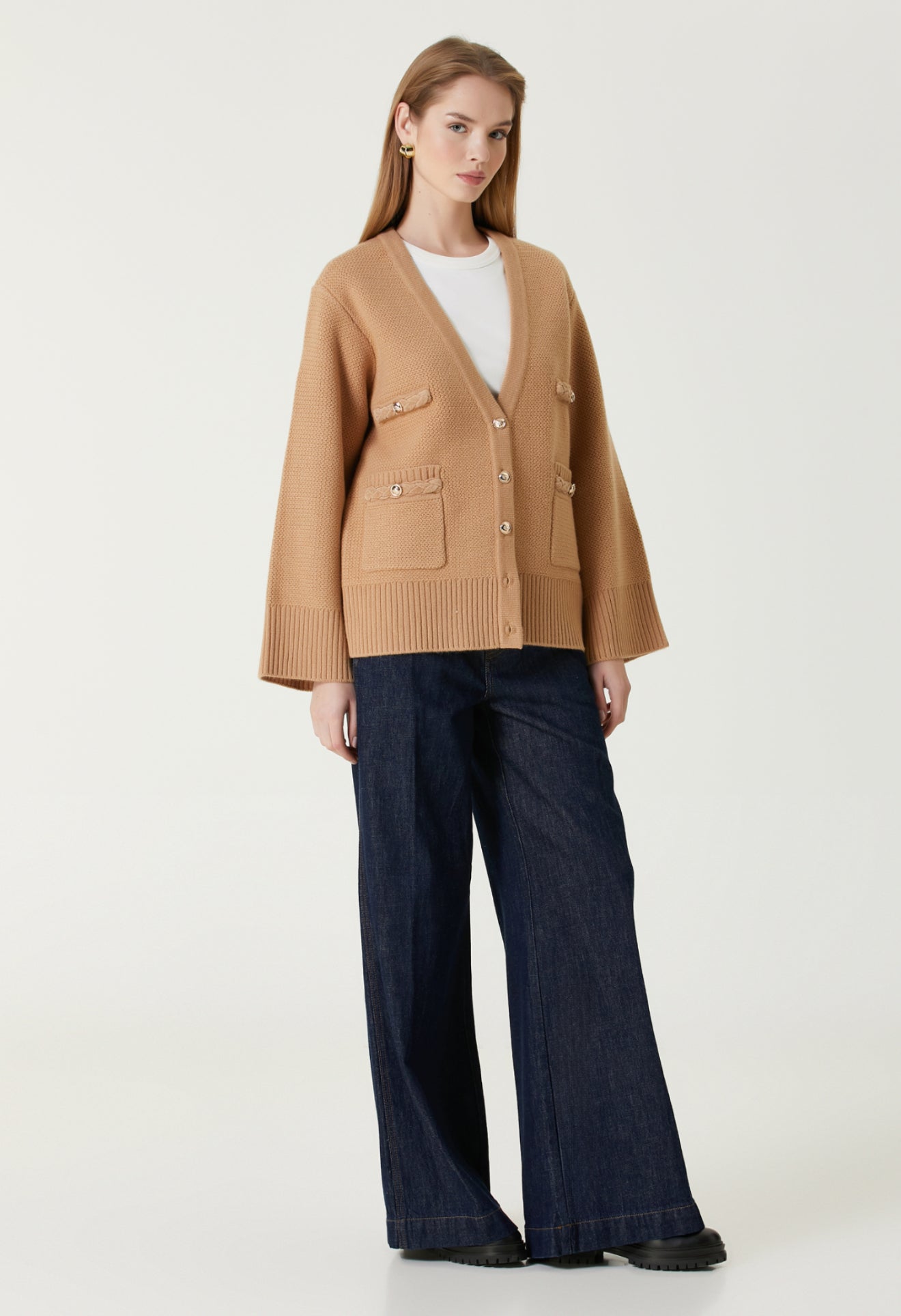 SD Martie Long Wool Cardigan in Camel
