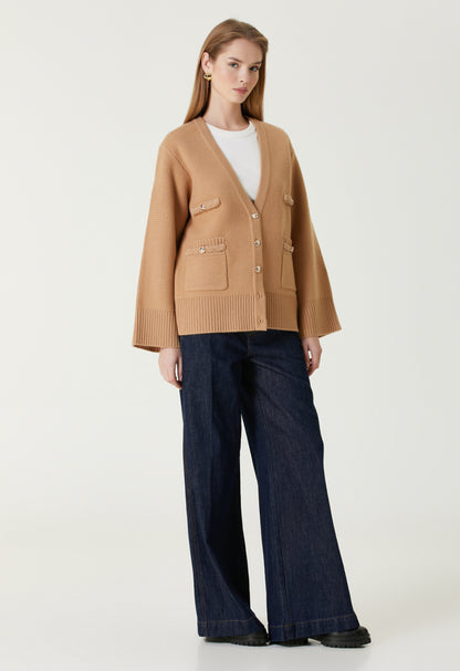 SD Martie Long Wool Cardigan in Camel