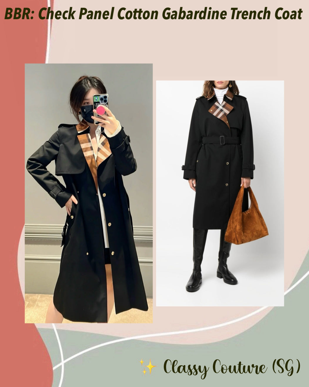 BBR Check Panel Cotton Gabardine Trench Coat