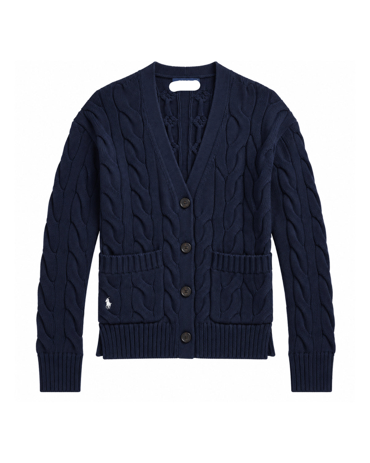 Cable-Knit Cotton V-neck Pocket Relaxed Cardigan
