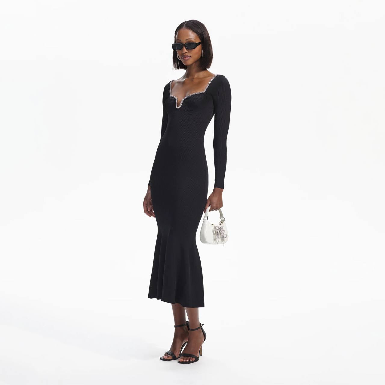 SP Black Knit Diamante Trim Midi Dress