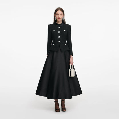 SP Black Boucle Taffeta Long Sleeved Midi Dress
