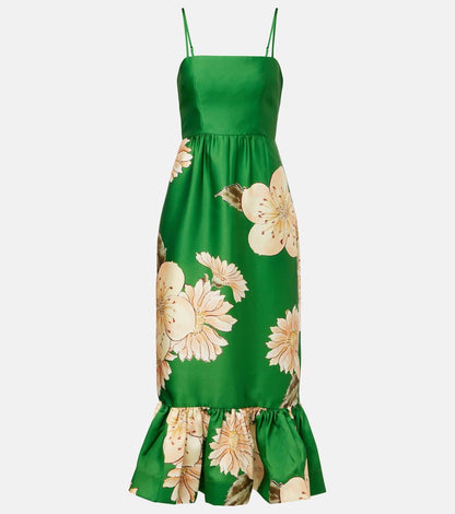 ALM Sage Printed Satin Midi Dress