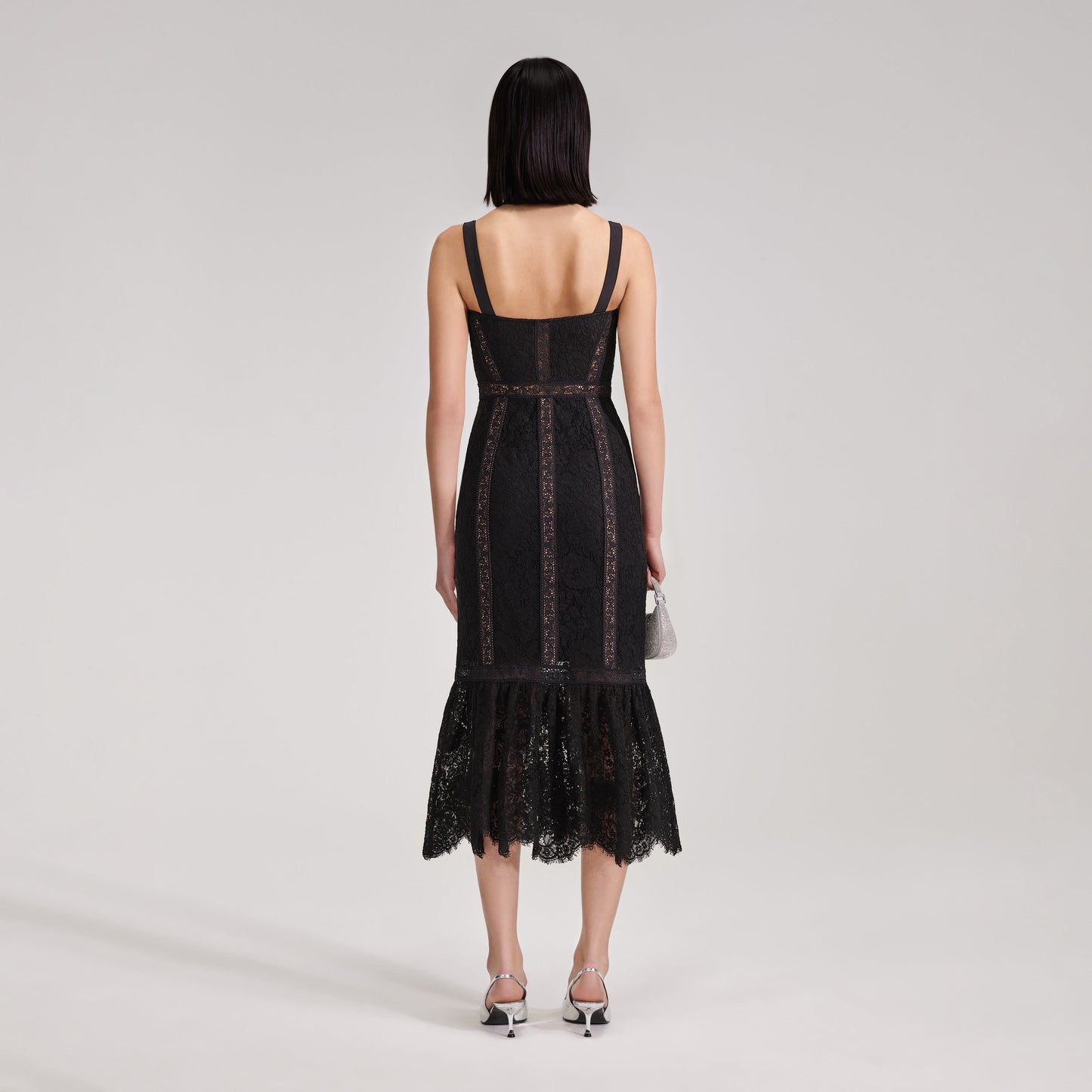 SALE! SP Black Cord Lace Insert Midi Dress