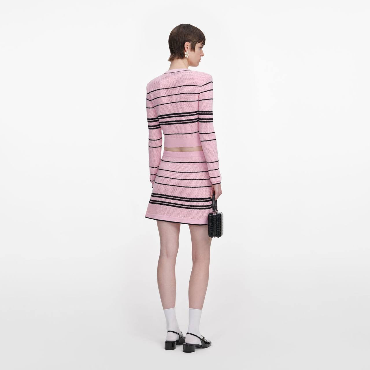 SP Pink Stripe Knit Cardigan | Mini Skirt| Jisoo Set
