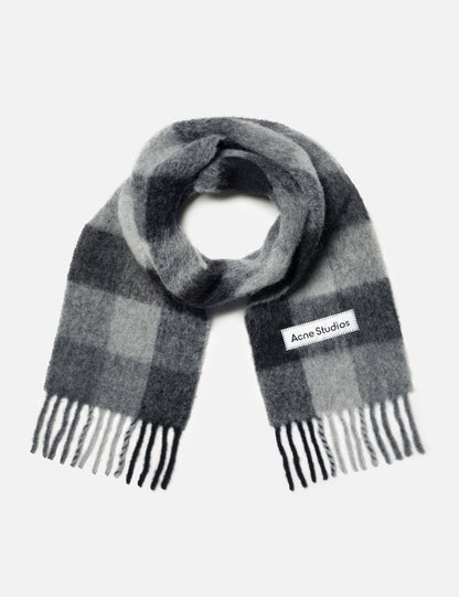 4 Colors! AC Checked Alpaca-Wool-Mohair blend Fringed Scarf
