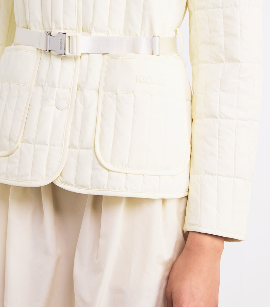 MK Raja Light Down Vertical Quilted Hooded Jacket with Belt