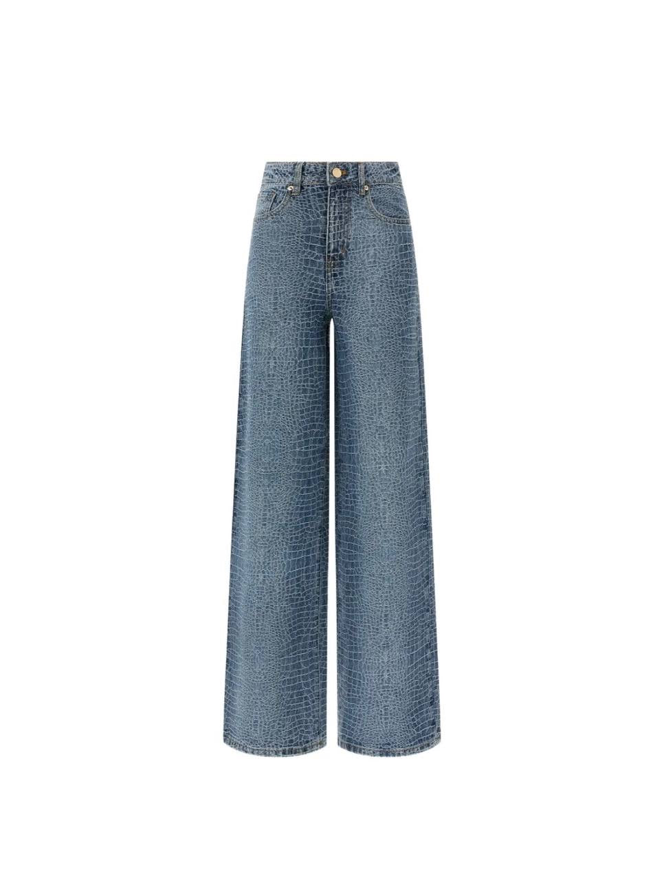 SP Rhinestone Croc Effect Wide Leg Jeans (belt not included)