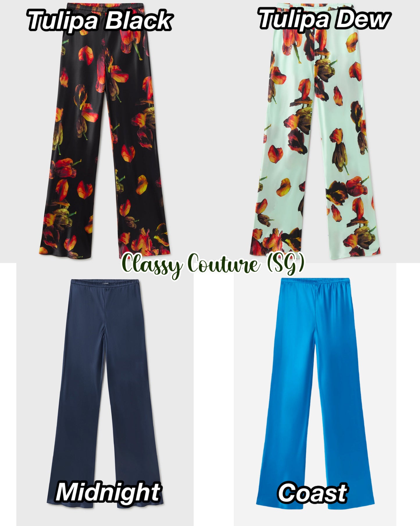 SL Bias Cut Pants: Tulipa Dew | Tulipa Black | Coast | Midnight - Thick 19 Momme Silk