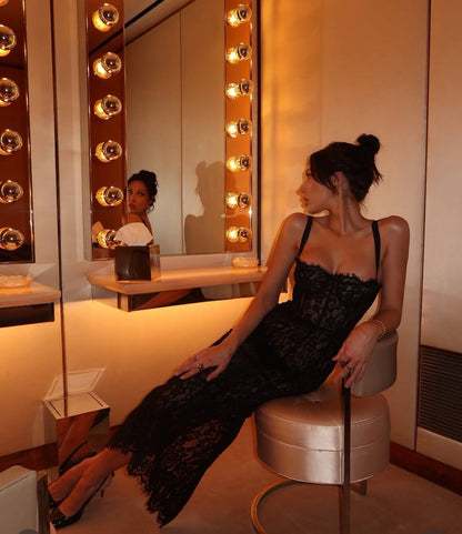 HS The Lace Cotton-Viscose Bustier Bodycon Column Midi Maxi Dress