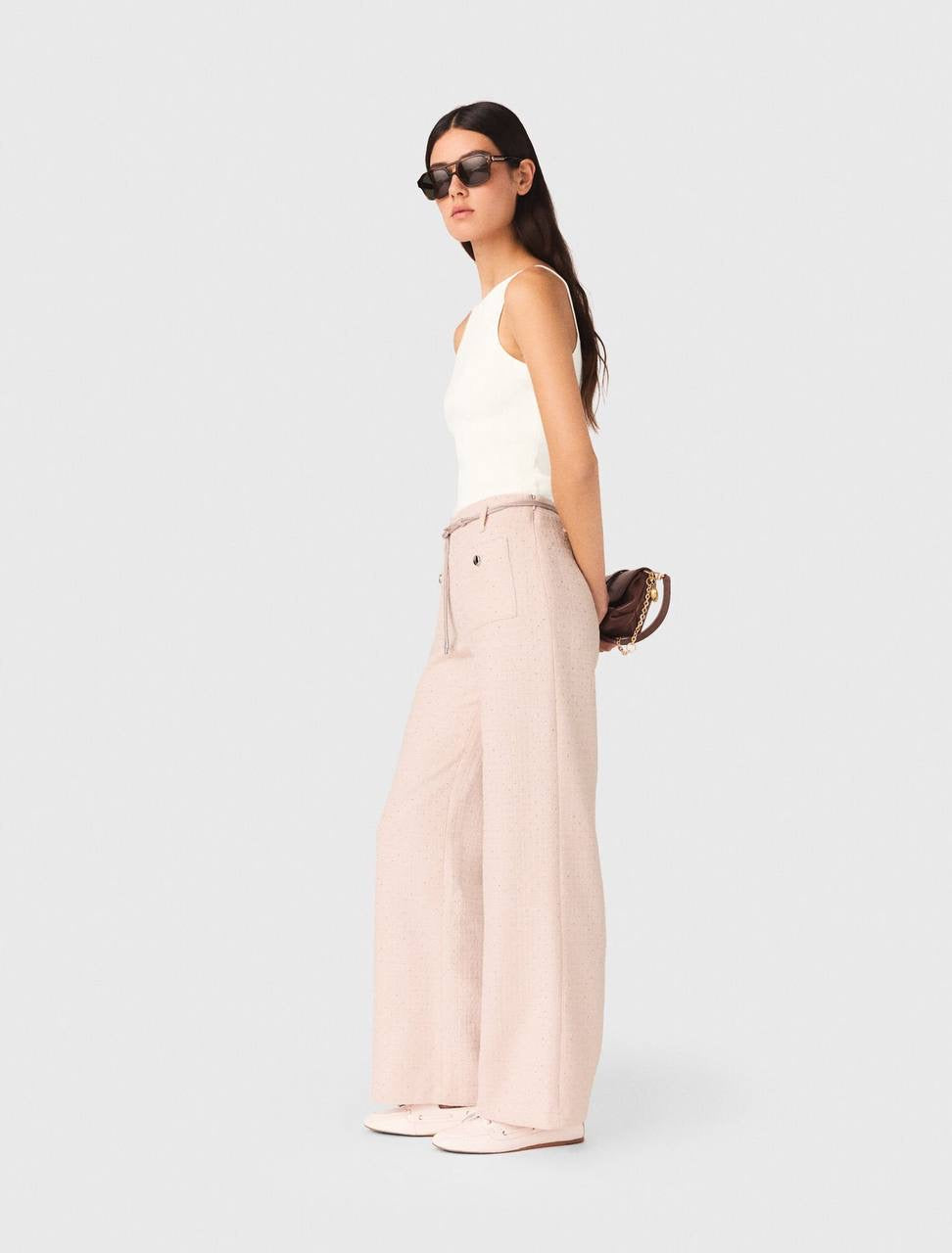 MJ Pink Tweed Cropped Short Sleeve Jacket Top | Shorts | Trouser Pant | Set
