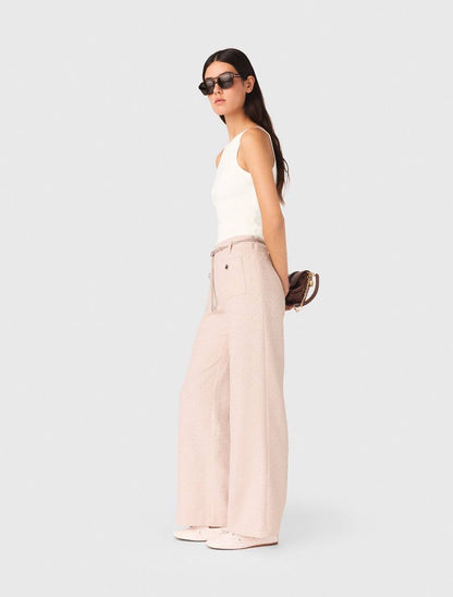 MJ Pink Tweed Cropped Short Sleeve Jacket Top | Shorts | Trouser Pant | Set