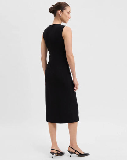 TH Sleeveless Crewneck Slit Midi Dress in Admiral Crepe