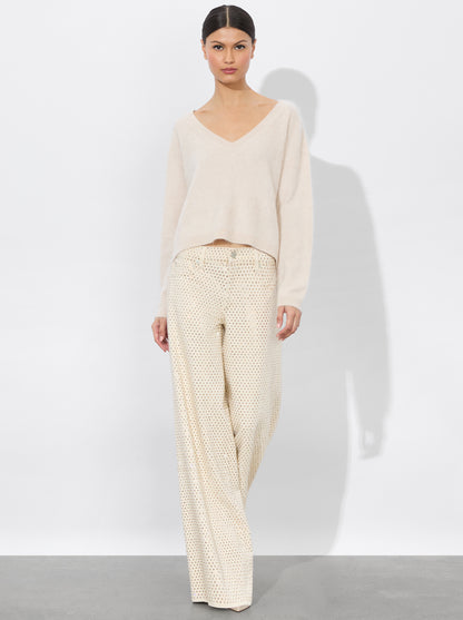 AO Trish Rhinestone Embellished Low-Rise Wide Leg Jean Pants