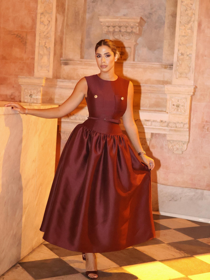 SP Pink & Burgundy Taffeta Midi Dress