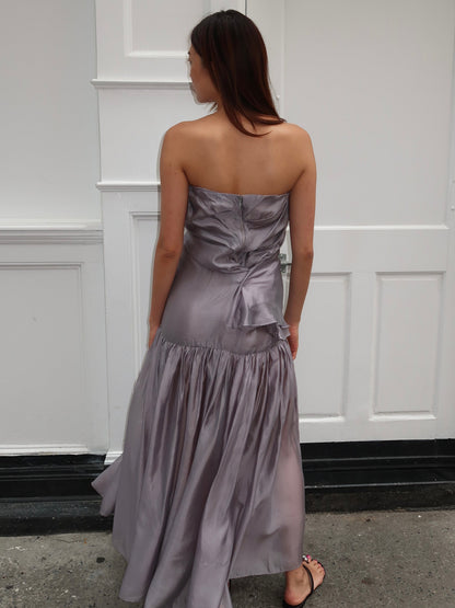 TG Gilian Viscose-blend Draped Sheer Organza Strapless Gown Maxi Dress