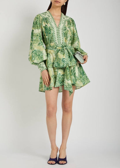 ALM Sara Cotton-Silk Blouson Sleeve Mini Dress