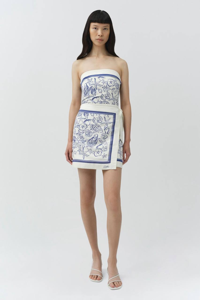 SK Darbie Linen-viscose Bustier Strapless Tube Wrap Mini Dress