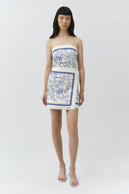 SK Darbie Linen-viscose Bustier Strapless Tube Wrap Mini Dress